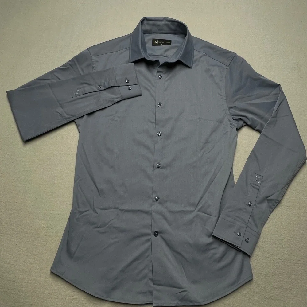 New Tailored Athlete Mens Button Down Dress Shirt‎ Long Sleeve Gray Size S
